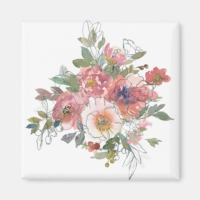 Imã Linda Elegante flor de aquarela flores buquê arte (Frente)