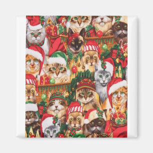 Imã Linda Família De Gatos De Natal, Design De Grelha