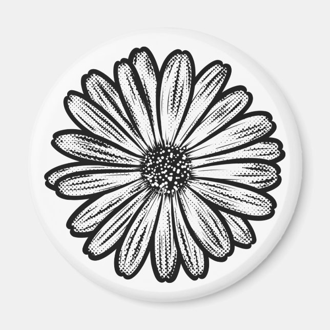 Imã Linda Flor de Margarida, Ilustração de Meio-Tons (Frente)
