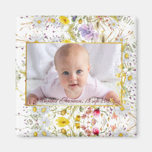 Imã Linda Foto em Aquarela Floral Rosa Dourado de Bebê