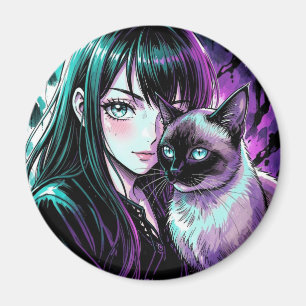 Imã Linda Garota de Anime e Gato Siames