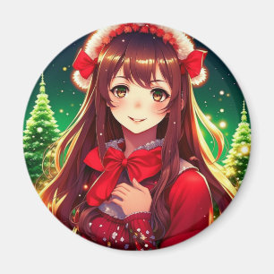 Imã Linda Garota de Anime em Natal Vermelho Festivo