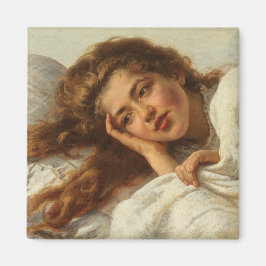 Imã Linda garota deitada na cama com cabelo vermelho