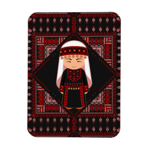 Ímã Linda menina palestina Embroiderada tatreez vermel
