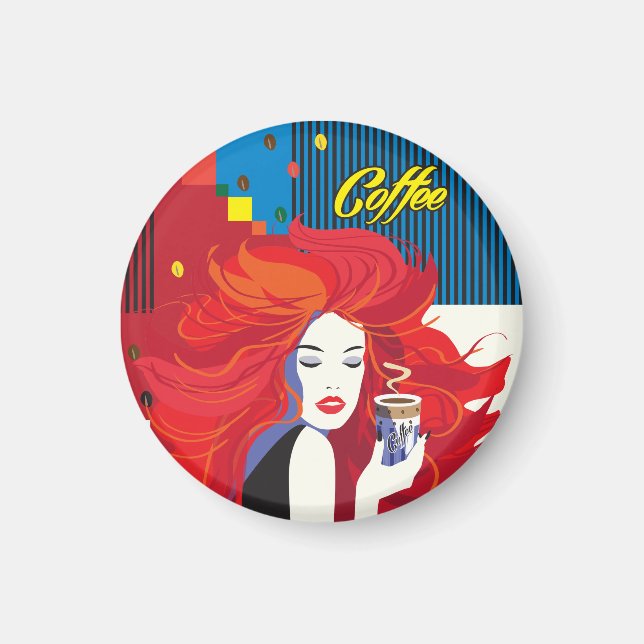 Imã "Linda moça com copa de café" Pop Art (Frente)