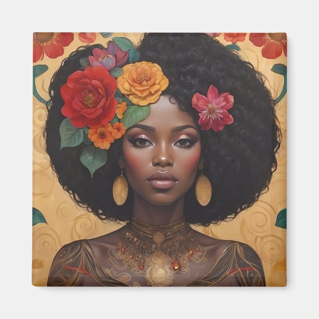 Imã Linda Mulher Afro-Americana Com Flores (Frente)
