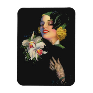 Ímã linda mulher com orquídeas