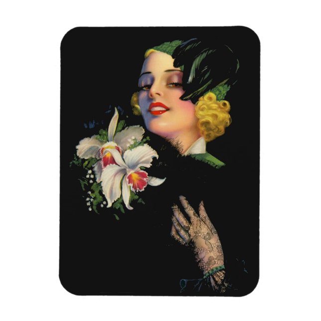 Ímã linda mulher com orquídeas (Vertical)