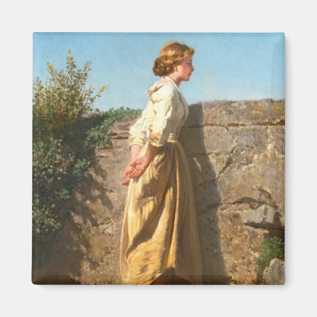 Imã Linda Mulher Olhando Sobre A Parede (Vintage) (Frente)