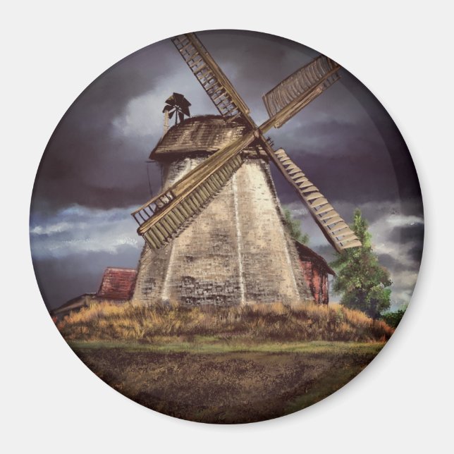 Imã Linda Paisagem de Windmill - Países Baixos - Arte  (Frente)