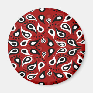 Imã Linda Paisley branco preto e vermelho