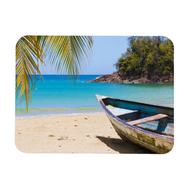 Ímã Linda praia tropical com um barco a remo (Horizontal)