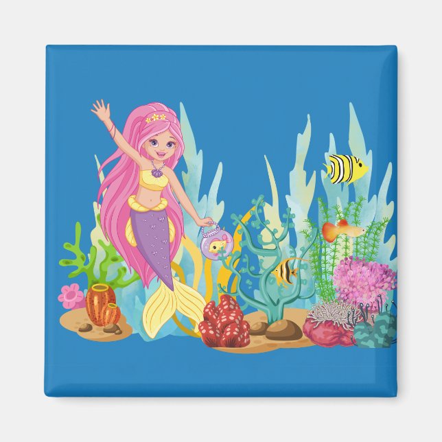 Imã Linda sereia PINK HAIR tocando no mar (Frente)