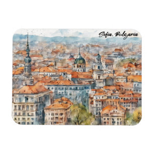 Ímã Linda Sófia Bulgária Pintura Aquarela Cidade