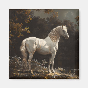 Imã Linda Vintagem de Pintura de Óleo de Cavalo Branco
