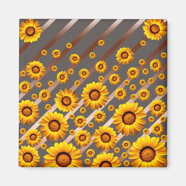 Imã Lindas flores amarelas nas cinzas, listras castanh (Frente)