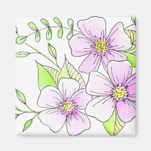 Imã Lindas Flores de Aquarela Roxa