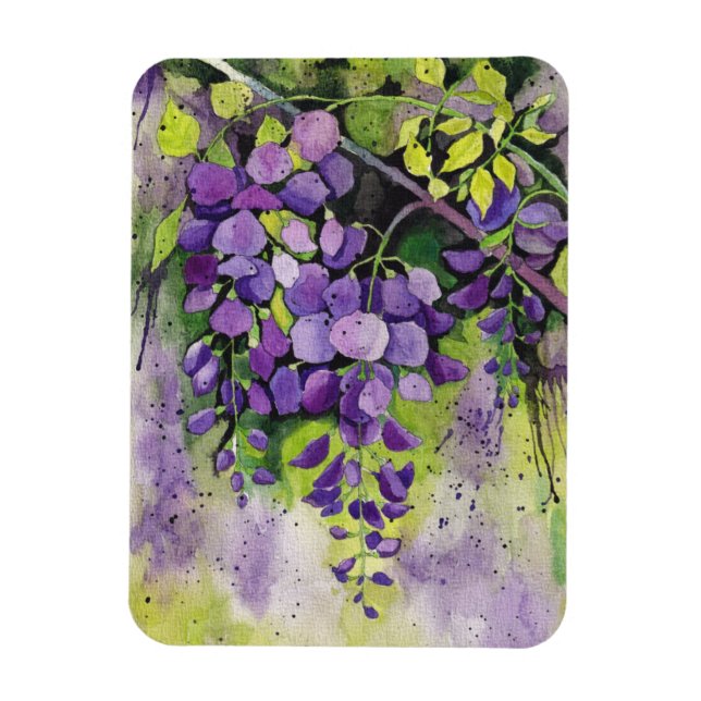 Ímã Lindas Flores De Wisteria Em Aquarela (Vertical)