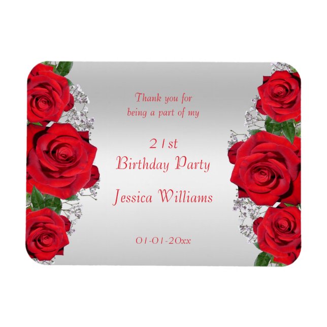 Ímã Lindas Rosas Vermelhas Românticas de Aniversário (Horizontal)