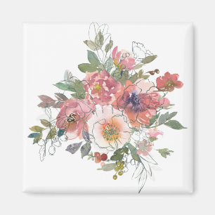 Imã Lindo buquê de flores em aquarela elegante arte