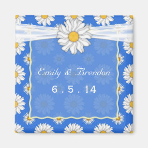 Imã Lindo Casamento Floral Azul e Branco de Margarida