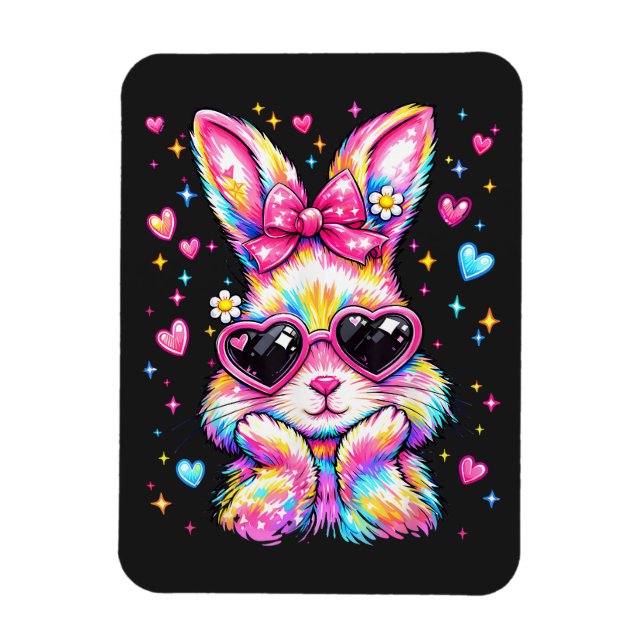 Ímã Lindo Coquete Tie Dye Coelho Páscoa Bunny (Vertical)