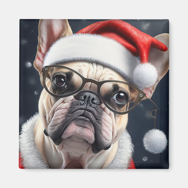 Imã Lindo design de Natal de Bulldog Francês de Papai  (Frente)