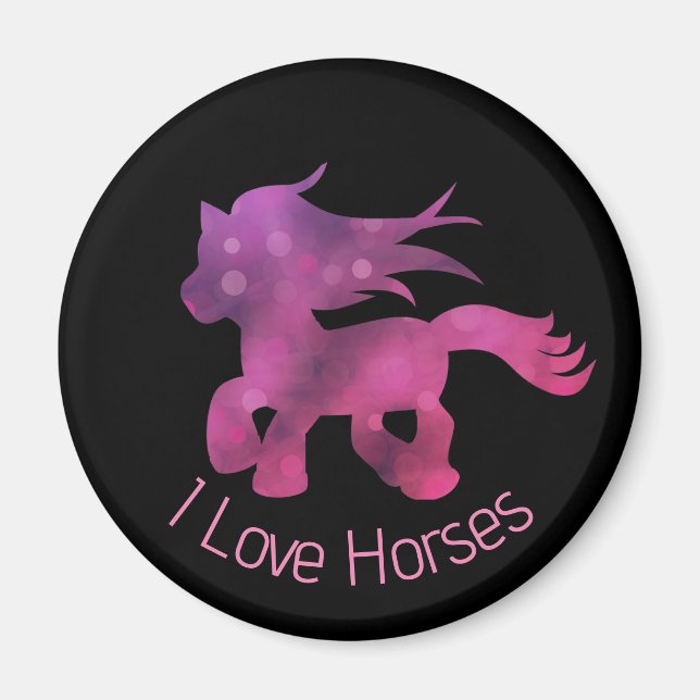 Imã Lindo Eu Amo Cavalos Rosa Glamour Cavalo (Frente)