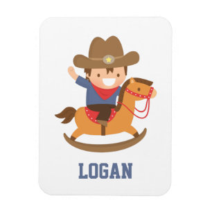 Ímã Lindo Feliz Pequeno Cowboy no Cavalo Balanço