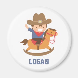 Imã Lindo Feliz Pequeno Cowboy no Cavalo de Balanço