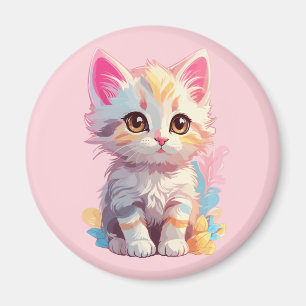Imã Lindo Gatinho Kawaii Rosa Amarelo