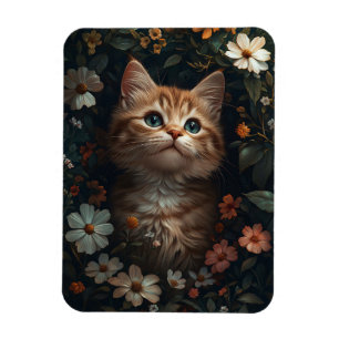 Ímã Lindo Gatinho Laranja com Flores Silvestres