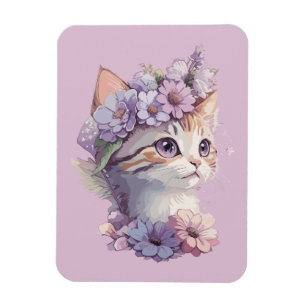 Ímã Lindo Gato Violeta Aquarela com Flora