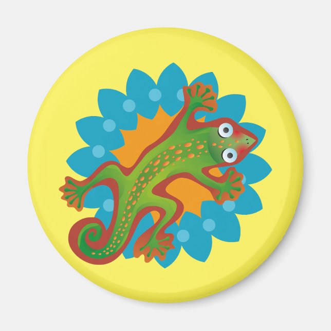 Imã Lindo lagarto verde sobre flor, lizard (Frente)
