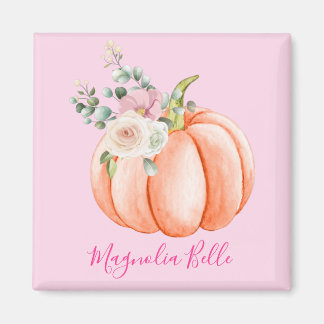 Imã Lindo Nome de Pequena Abóbora Floral Rosa Corado P