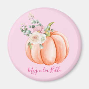 Imã Lindo Nome de Pequena Abóbora Floral Rosa Corado P