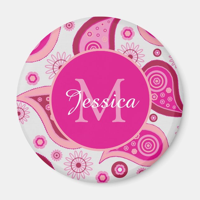 Imã Lindo Paisley Rosa Personalizado (Frente)