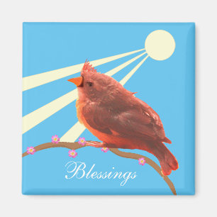 Imã Lindo Pássaro Cardinal em Azul Claro