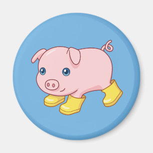 Imã Lindo Porquinho em Botas de Borracha Amarelas Azul