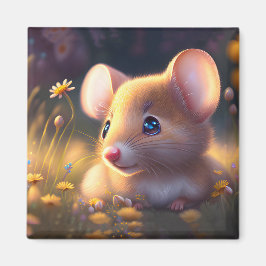 Imã Lindo ratinho em um prado de flores