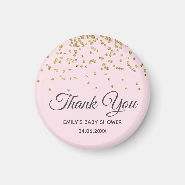 Imã Lindo Rosa Bege Dourado Brilho Obrigada Chá de Beb (Frente)