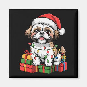 Imã Lindo Shih Tzu Chapéu de Papai Noel Natal Xmas Ama