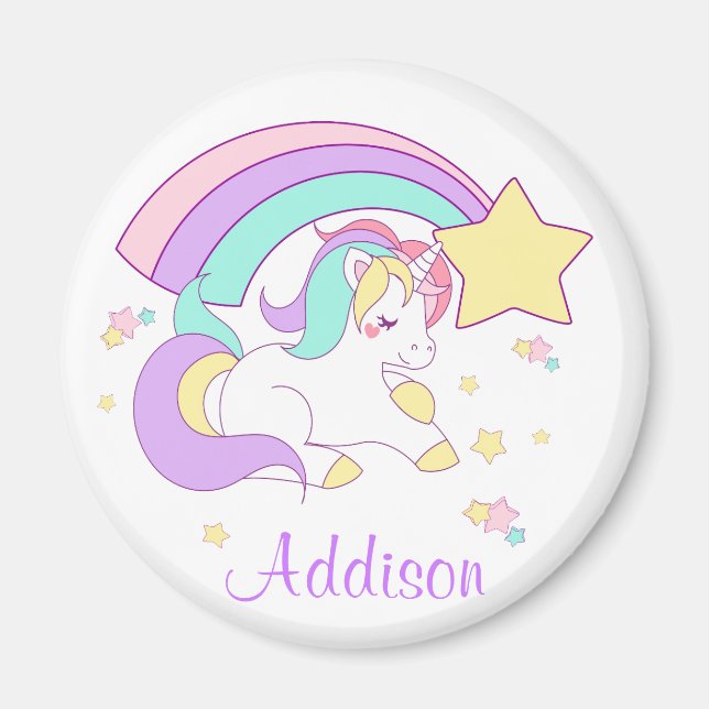 Imã Lindo Unicórnio Mágico Arco-Íris Personalizado Cus (Frente)
