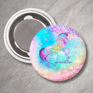 Imã Lindo unicórnio rosa Glitter arco-íris aqua monogr