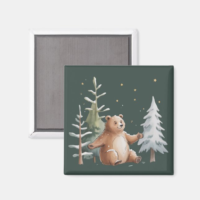 Imã Lindo Urso Nevado de Inverno Caprichoso Bosque Inv (Front/Back)