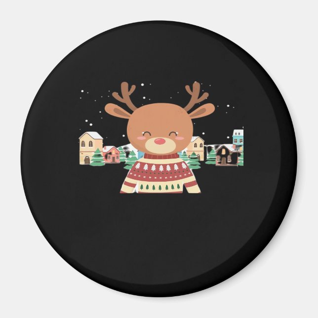 Imã Lindo Veado de Natal Design Minimalista  (Frente)