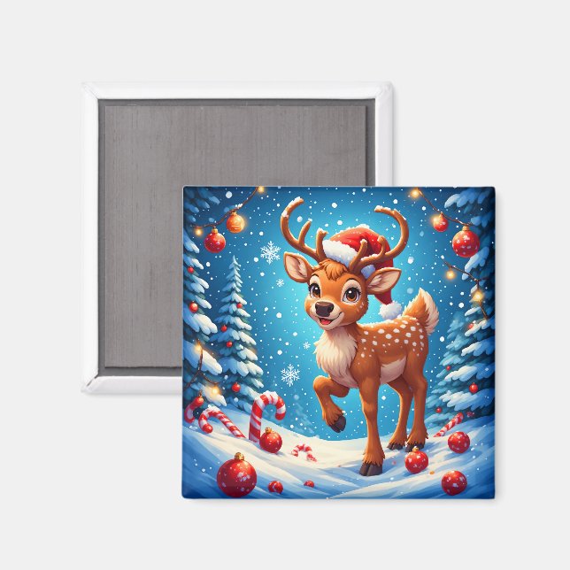 Imã Lindos Canudos de Açúcar Rena de Natal com Chapéu  (Front/Back)
