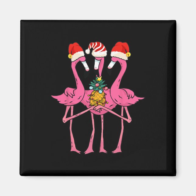 Imã Lindos Flamingos Tropicais E Natal De Abacaxi Em (Frente)