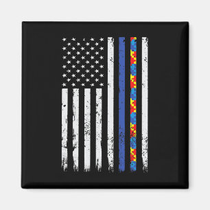 Imã Linha Azul Fina Apoio Policial Autismo 4 de Julho