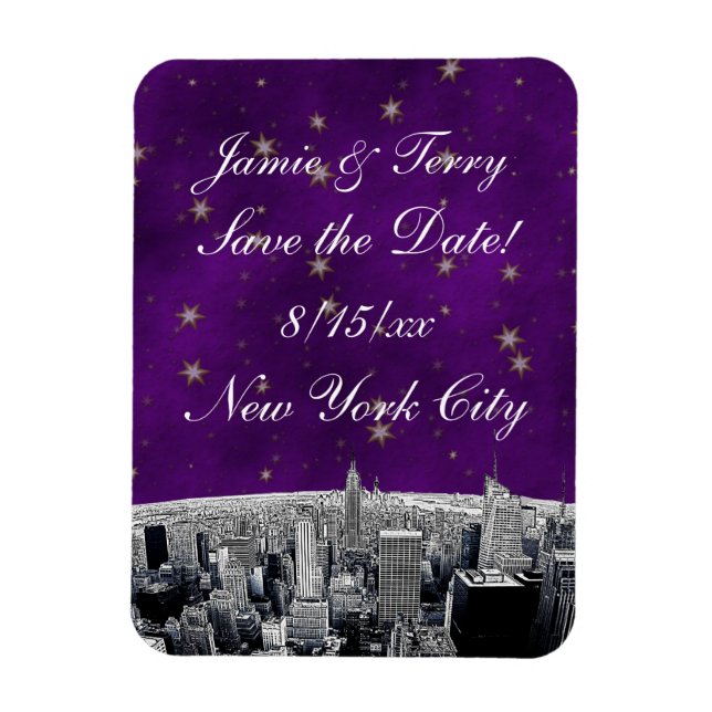 Ímã Linha do Horizonte de NYC Gravada 2 Roxo Estrela D (Vertical)